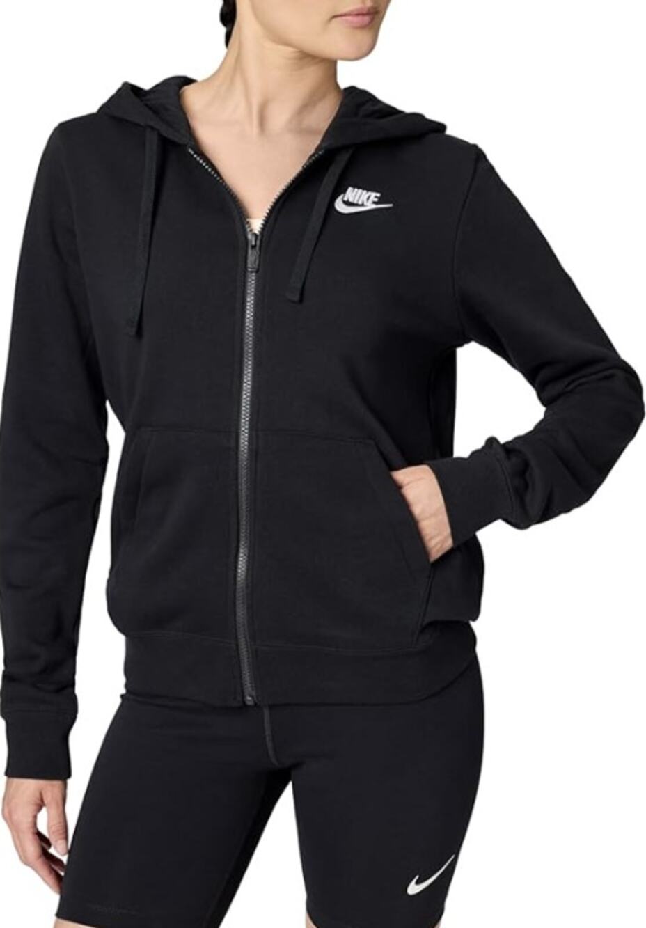 Nike Club Fleece Zip Hoodie Black Logo Sweatshirt Size Small